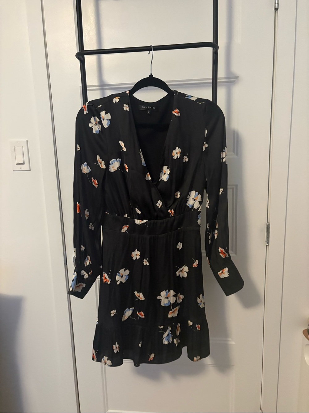 DYNAMITE Black Floral Wrap Dress